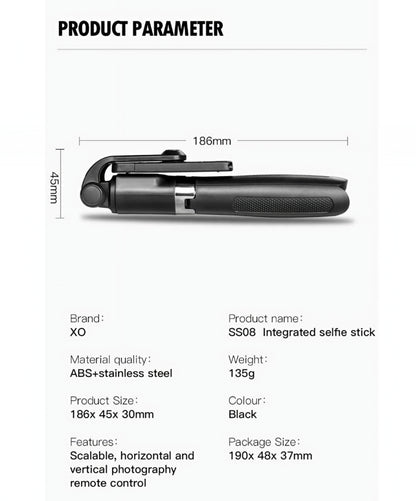 Selfie Stick Bluetooth XO Design SS08, Univerzálny, Čierny