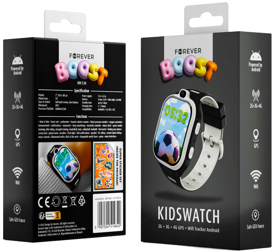 Smartwatch Forever Kids Boost KW-530 Call, Čierny