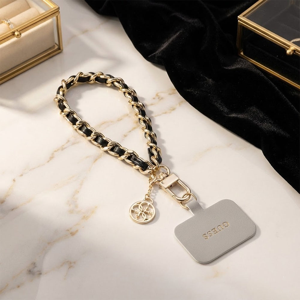 Šnúrka na telefón Guess Saffiano 4G Charm, Čierna