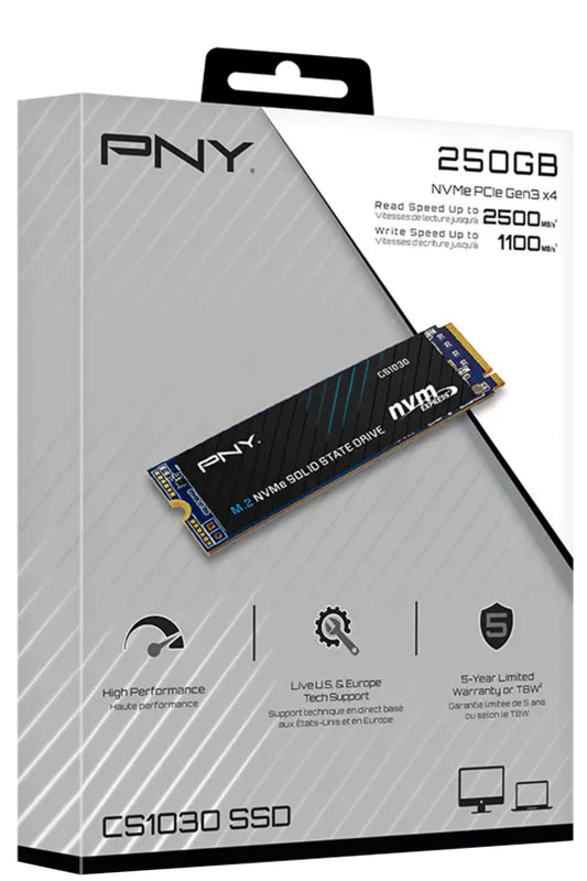 Pevný disk (SSD) PNY CS1030, 250GB, NVMe M.2 2280, PCIe M280CS1030-250-RB