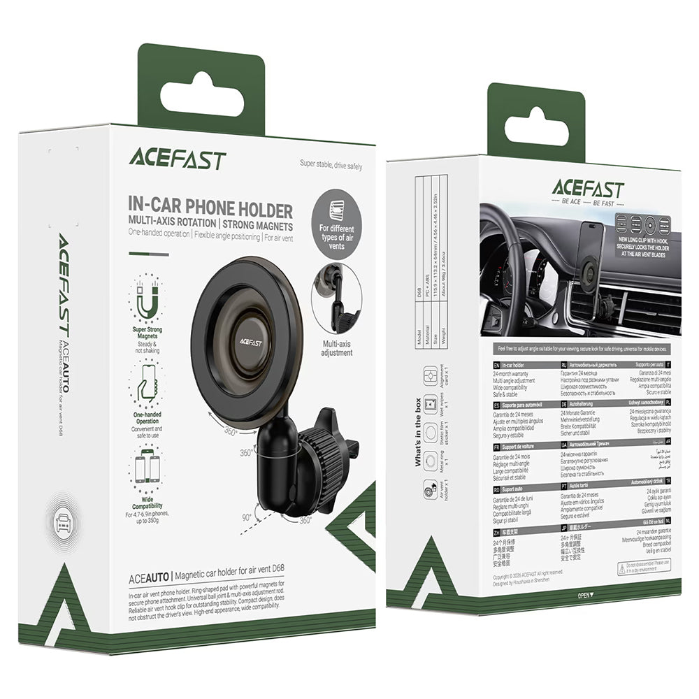 Magnetický držiak do auta Acefast D68, 4,7 palca - 6,9 palca, čierny