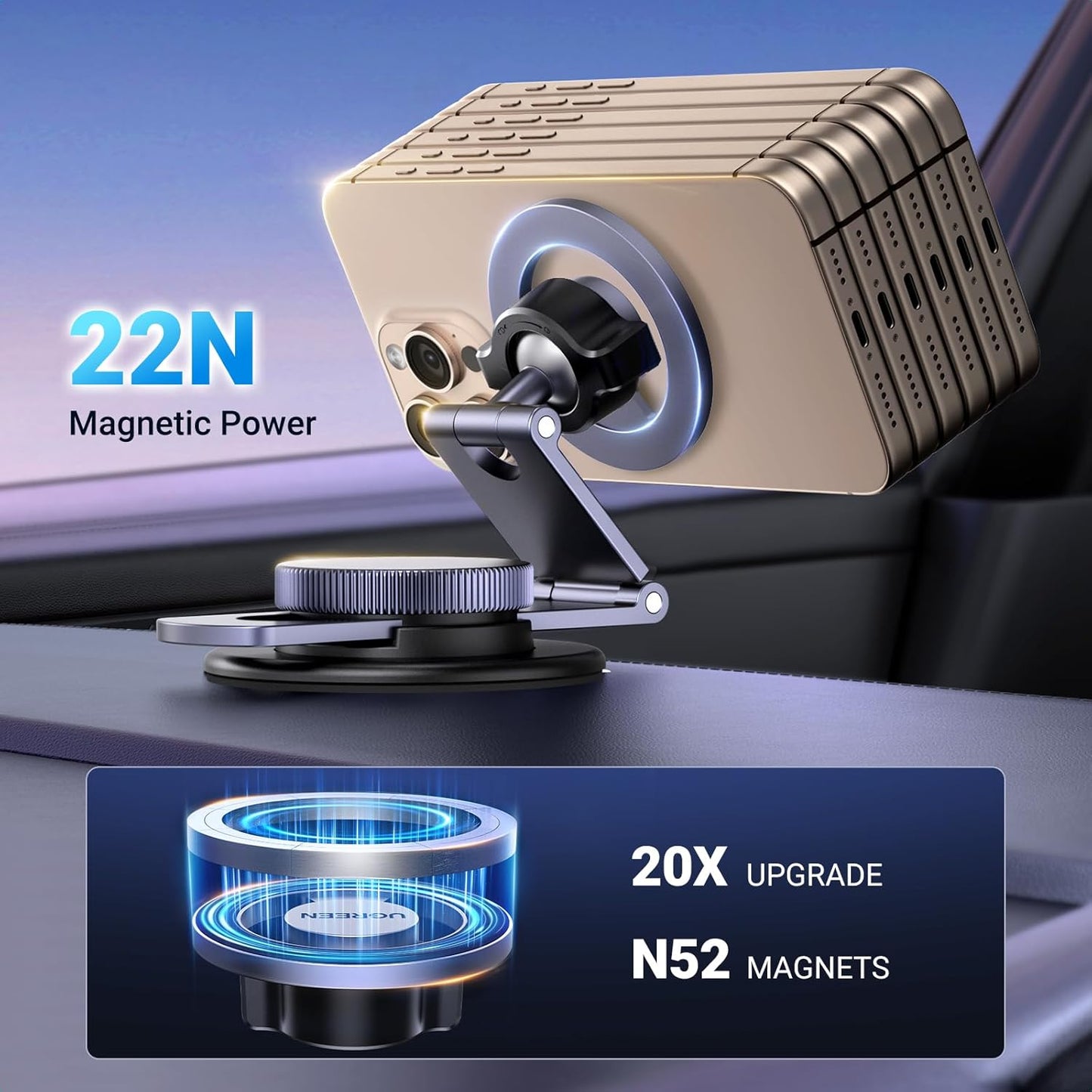 Magnetický držiak do auta UGREEN LP865, Univerzálny, Čierny