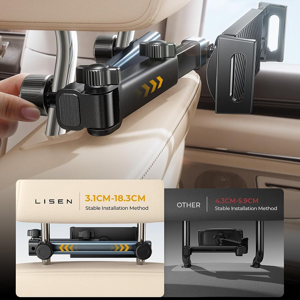 Auto držiak Lisen na opierku hlavy pre telefón / tablet, 4.7inch - 12.9inch, čierny YL0423090004