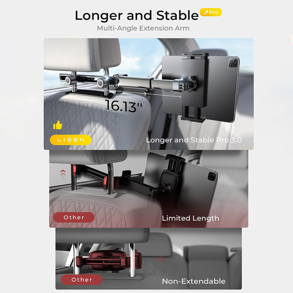 Auto držiak Lisen na opierku hlavy pre telefón / tablet, 4.7inch - 12.9inch, čierny YL0423090004