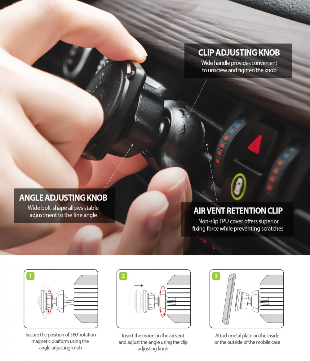 Magnetický držiak do auta Ringke Power Clip, univerzálny, čierny