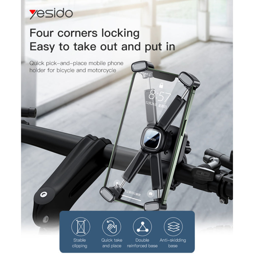 Držiak na bicykel Yesido C191, 4.5inch - 6.8inch, Čierny
