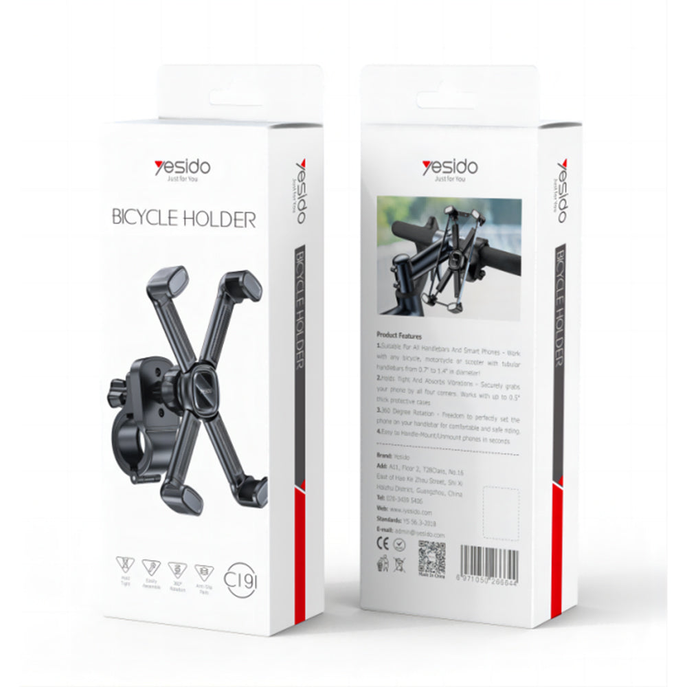Držiak na bicykel Yesido C191, 4.5inch - 6.8inch, Čierny