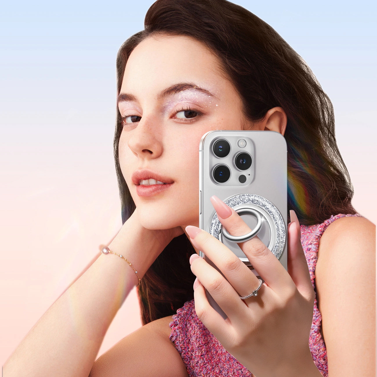 Podpora pre prsteň Joyroom JR-ZS425 Glitter, Univerzálna, Biela