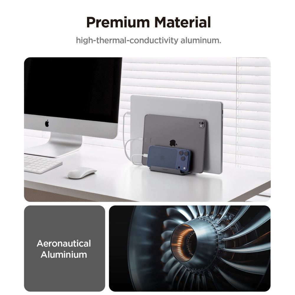 Vertikálny stojan Spigen LD208S4 Two pre laptop s hrúbkou 14mm - 27mm, Sivý