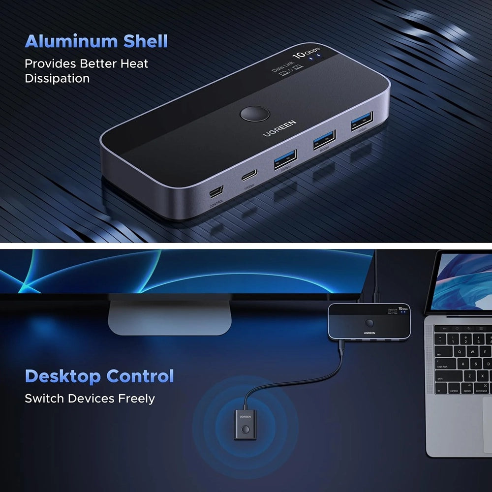Switch USB UGREEN CM691 (45784), 3 x USB-A 3.2 - 1 x USB-C - 1 x miniUSB, čierna