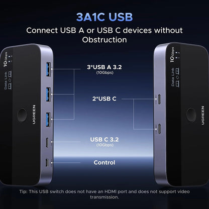 Switch USB UGREEN CM691 (45784), 3 x USB-A 3.2 - 1 x USB-C - 1 x miniUSB, čierna