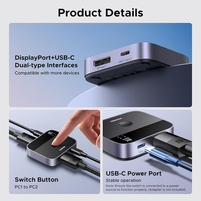 Switch Video DisplayPort / USB-C UGREEN 65878, Čierny