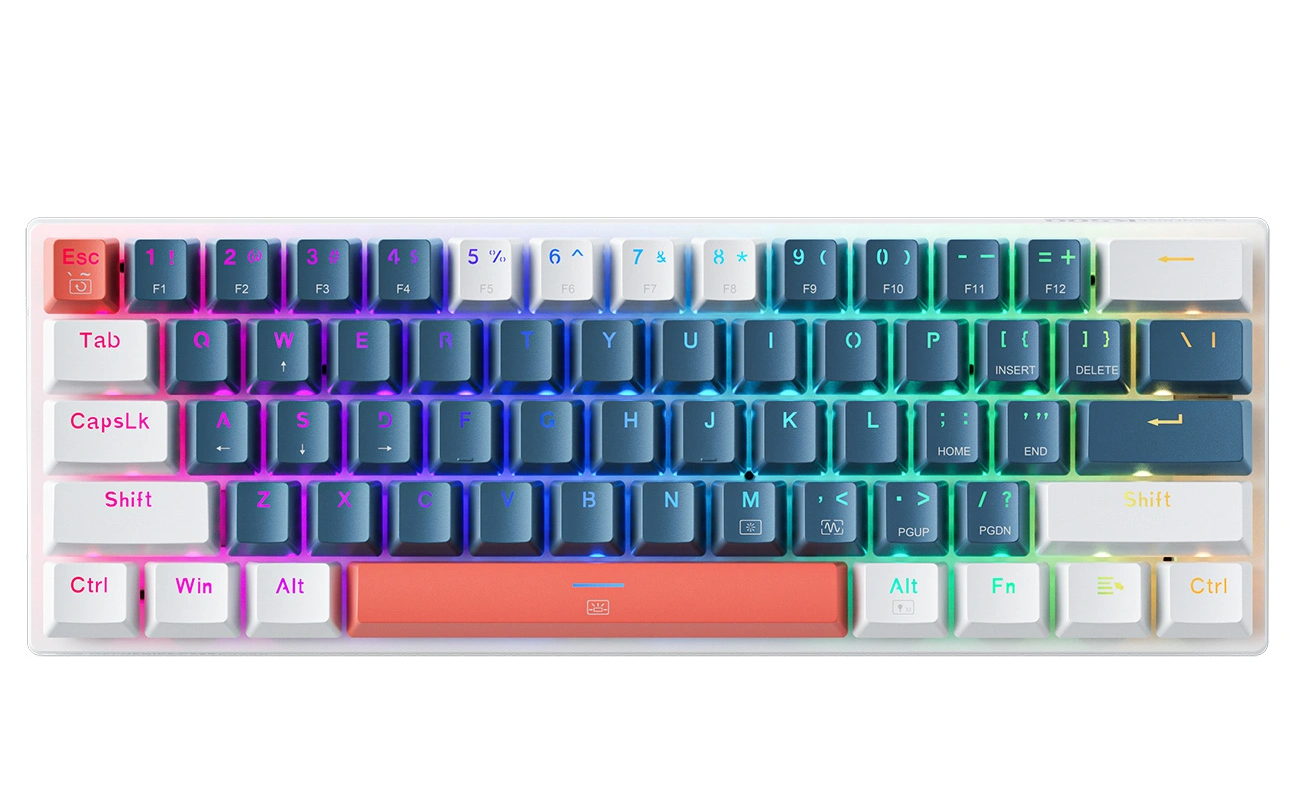 Herná klávesnica s káblovým pripojením USB Machenike K500-B61 mechanická, RGB, modro-biela