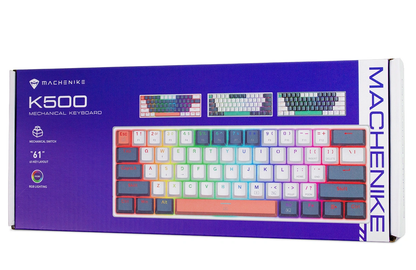 Herná klávesnica s káblovým pripojením USB Machenike K500-B61 mechanická, RGB, modro-biela