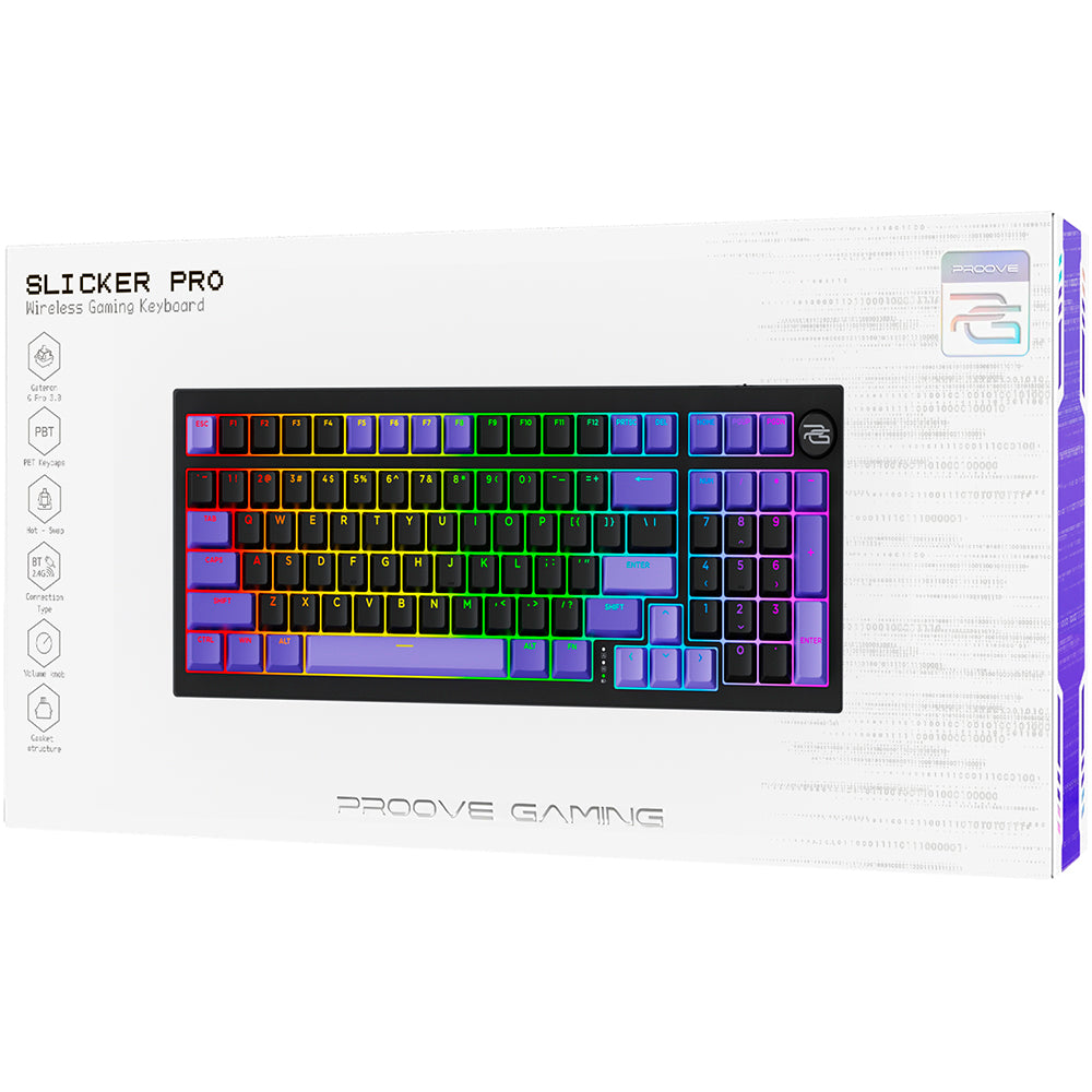 Klávesnica Gaming Wireless Proove Slicker Pro, RGB, BT / Wi-Fi / Wired, 1.8m, Čierna WKSLPEN22416