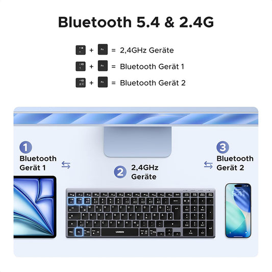 Bezdrôtová klávesnica UGREEN K552 (75163), BT / Wi-Fi, Čierna