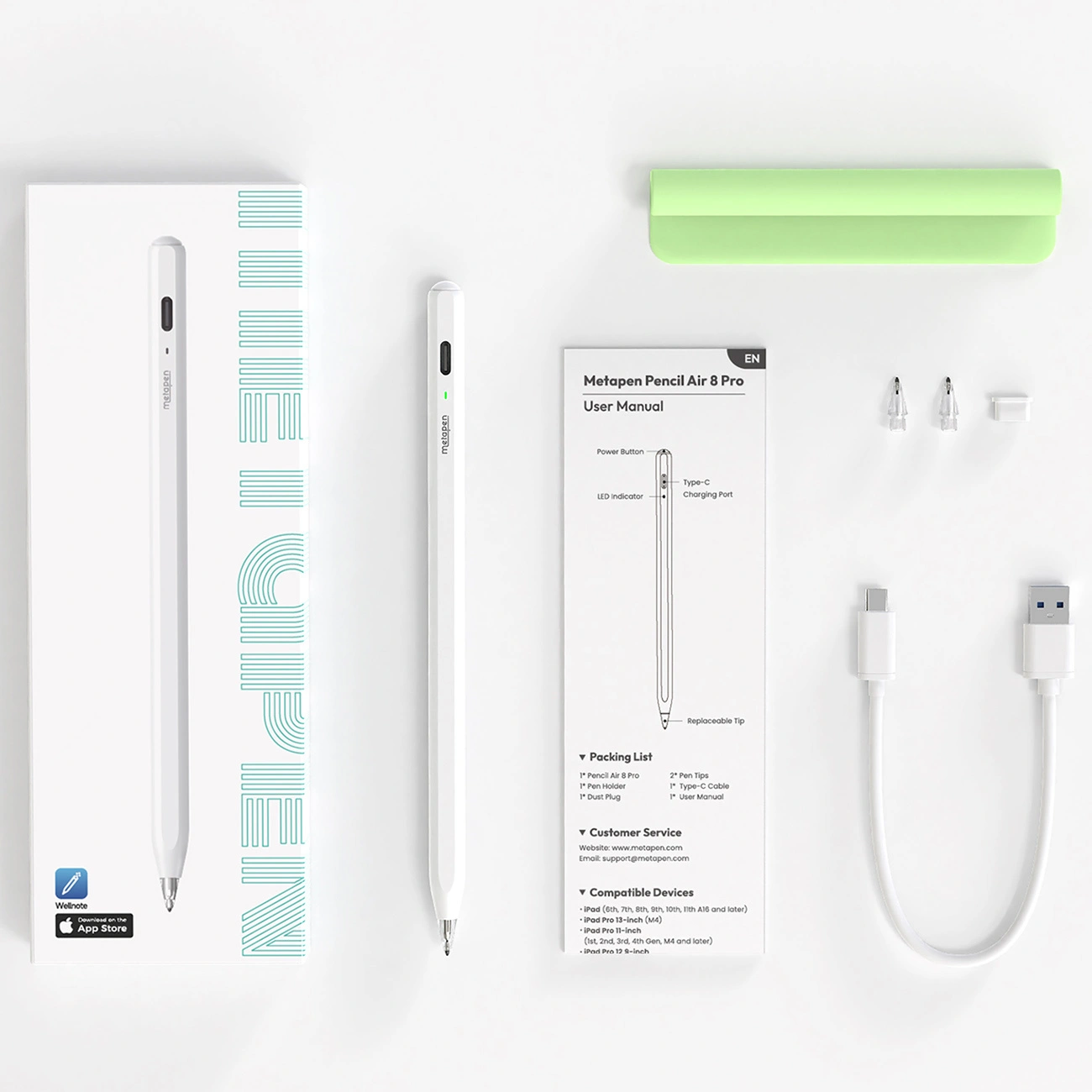 Dotykové pero Metapen Air8 Pro pre Apple iPad, Aktívna verzia, biela ME-APP172