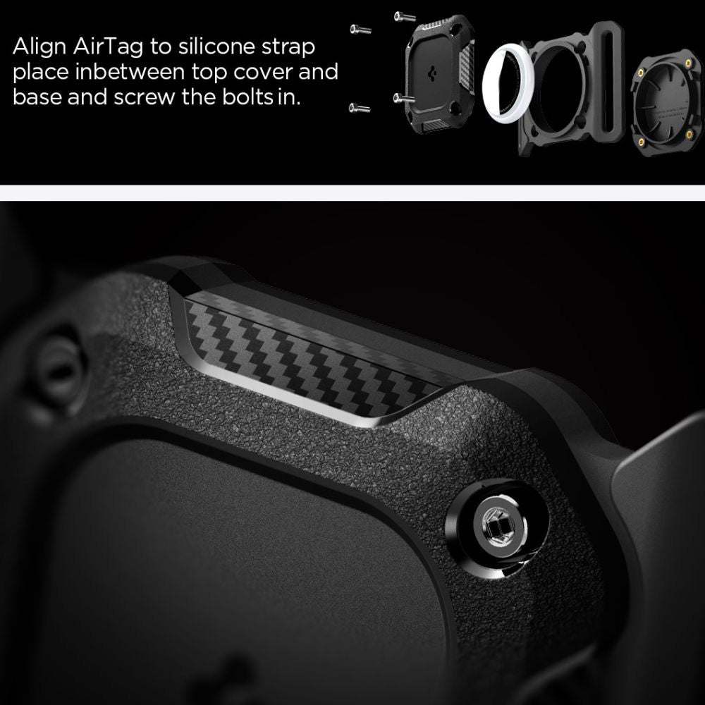 Spigen Tough Armor držiak pre Apple AirTag na obojok domáceho zvieraťa, čierny
